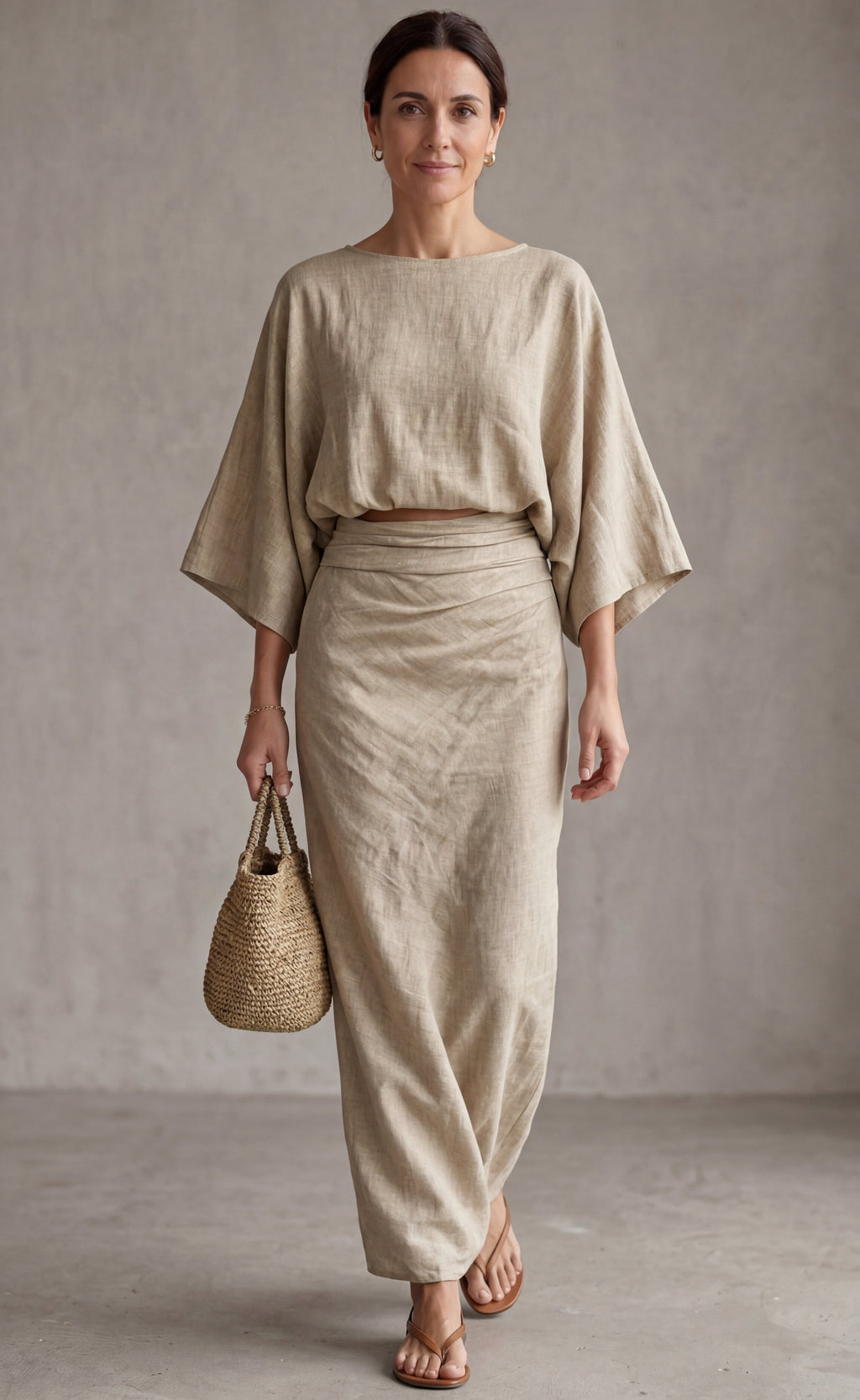 Victoria | Conjunto de lino elegante con falda larga