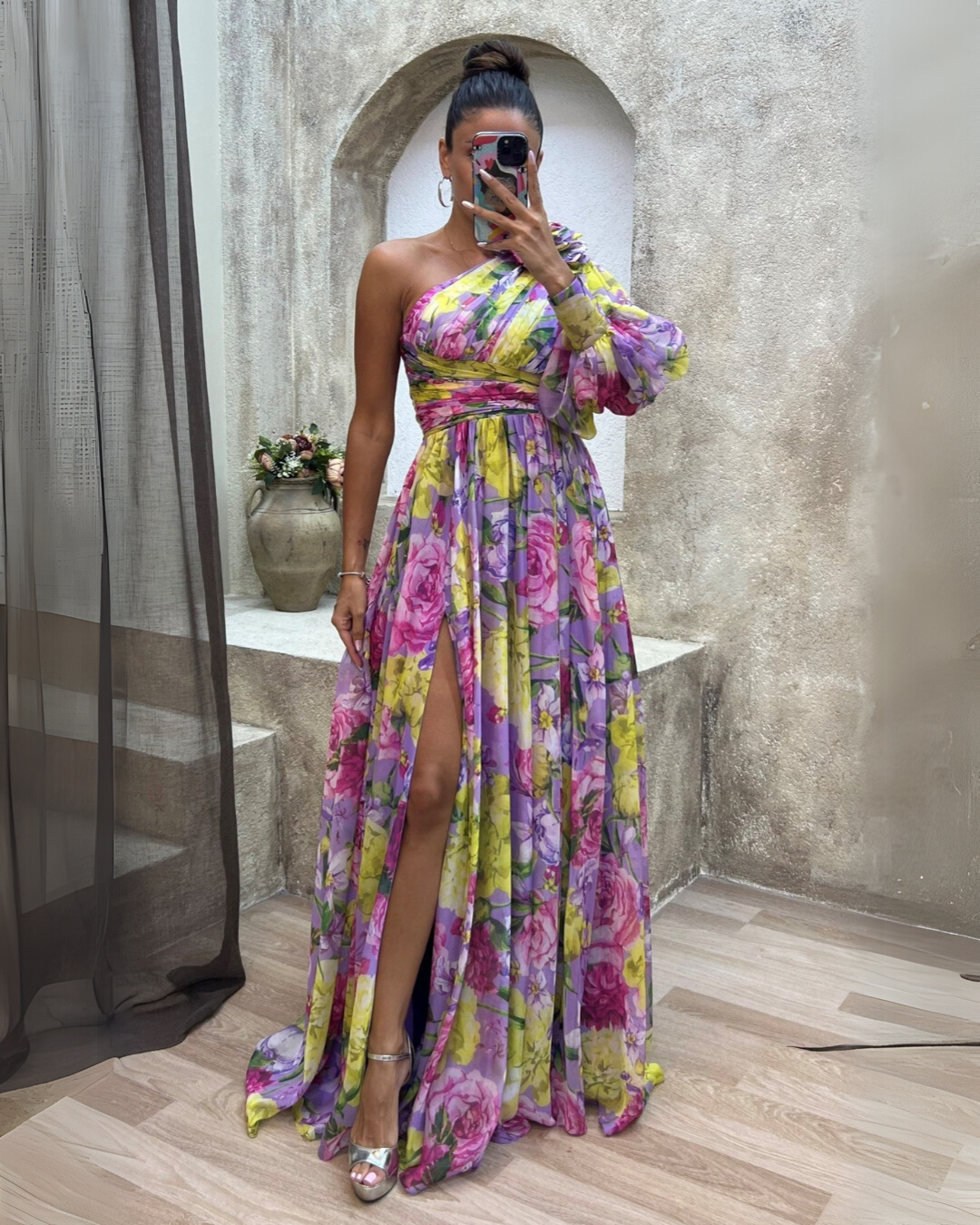 Selah | Vestido Maxi Floral de un Hombro