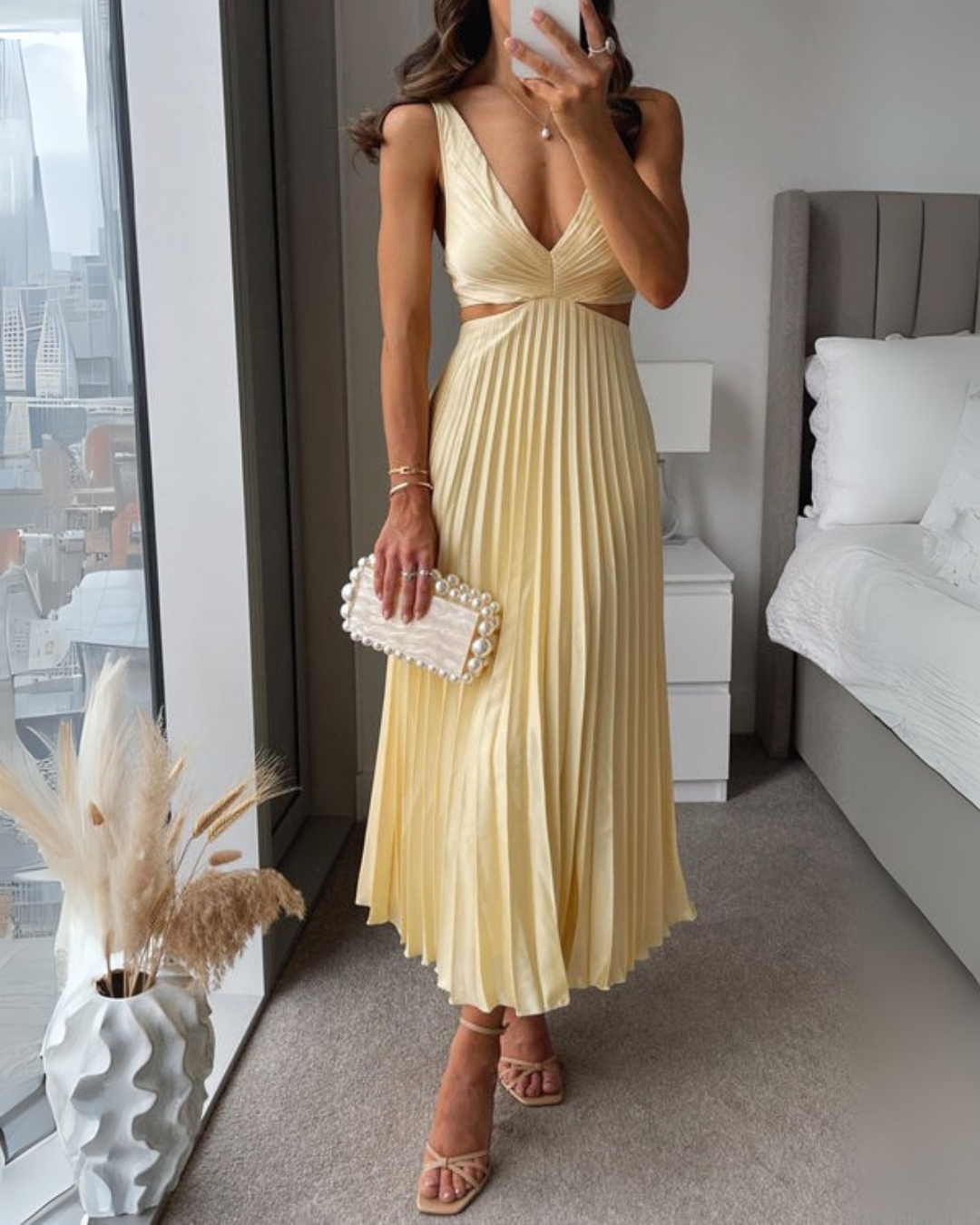 Eliana | Vestido Maxi Plisado con Recorte