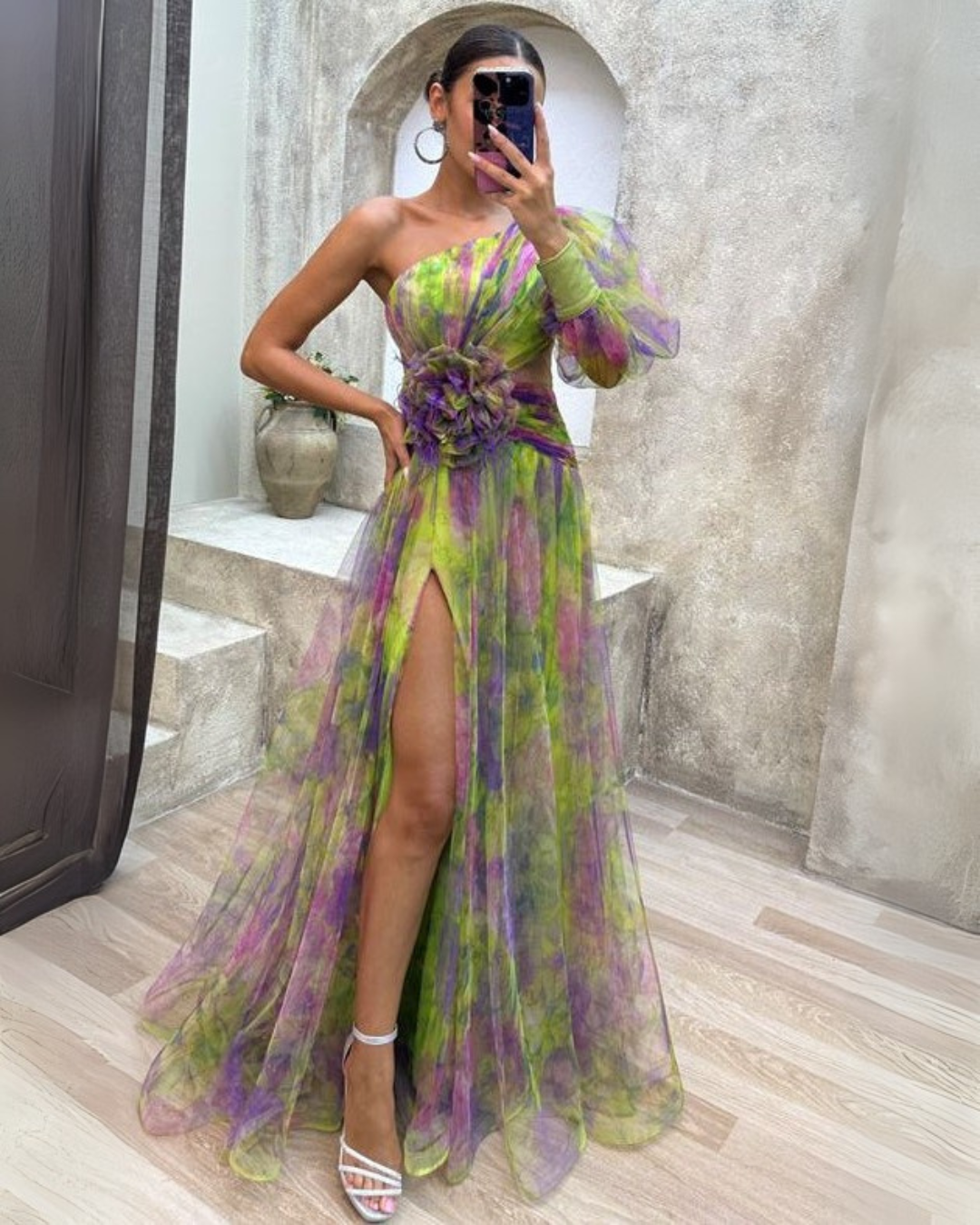 Winona | Vestido de Noche Floral de un Hombro