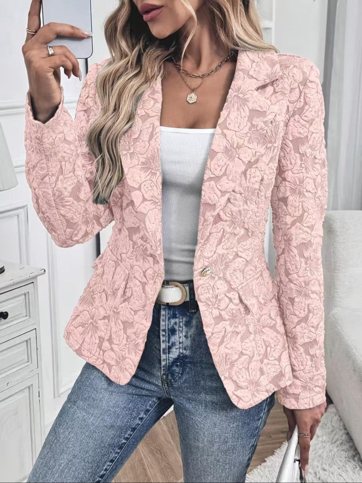 Blazer Entallado de Jacquard Cachemir para Mujer