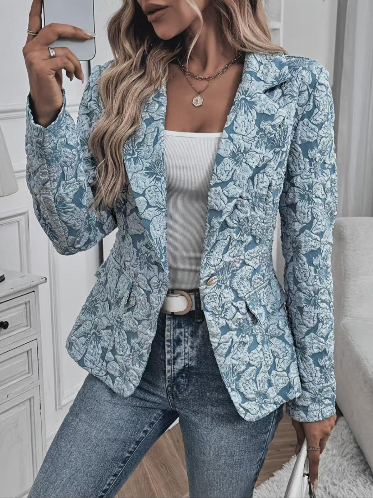 Blazer Entallado de Jacquard Cachemir para Mujer