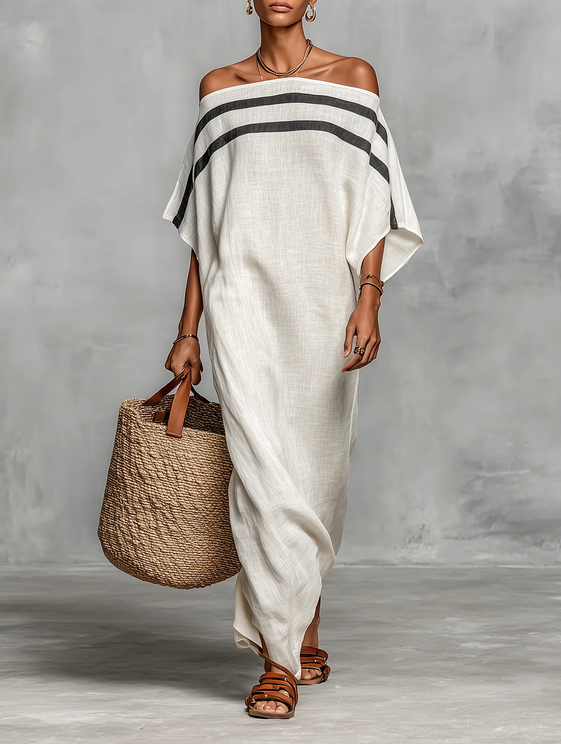 Aveline | Vestido Maxi Off-Shoulder con Mangas Murciélago