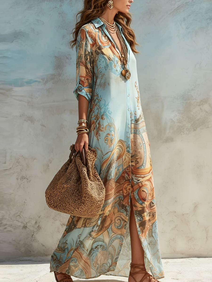 Lorena - Vestido camisero mediterráneo
