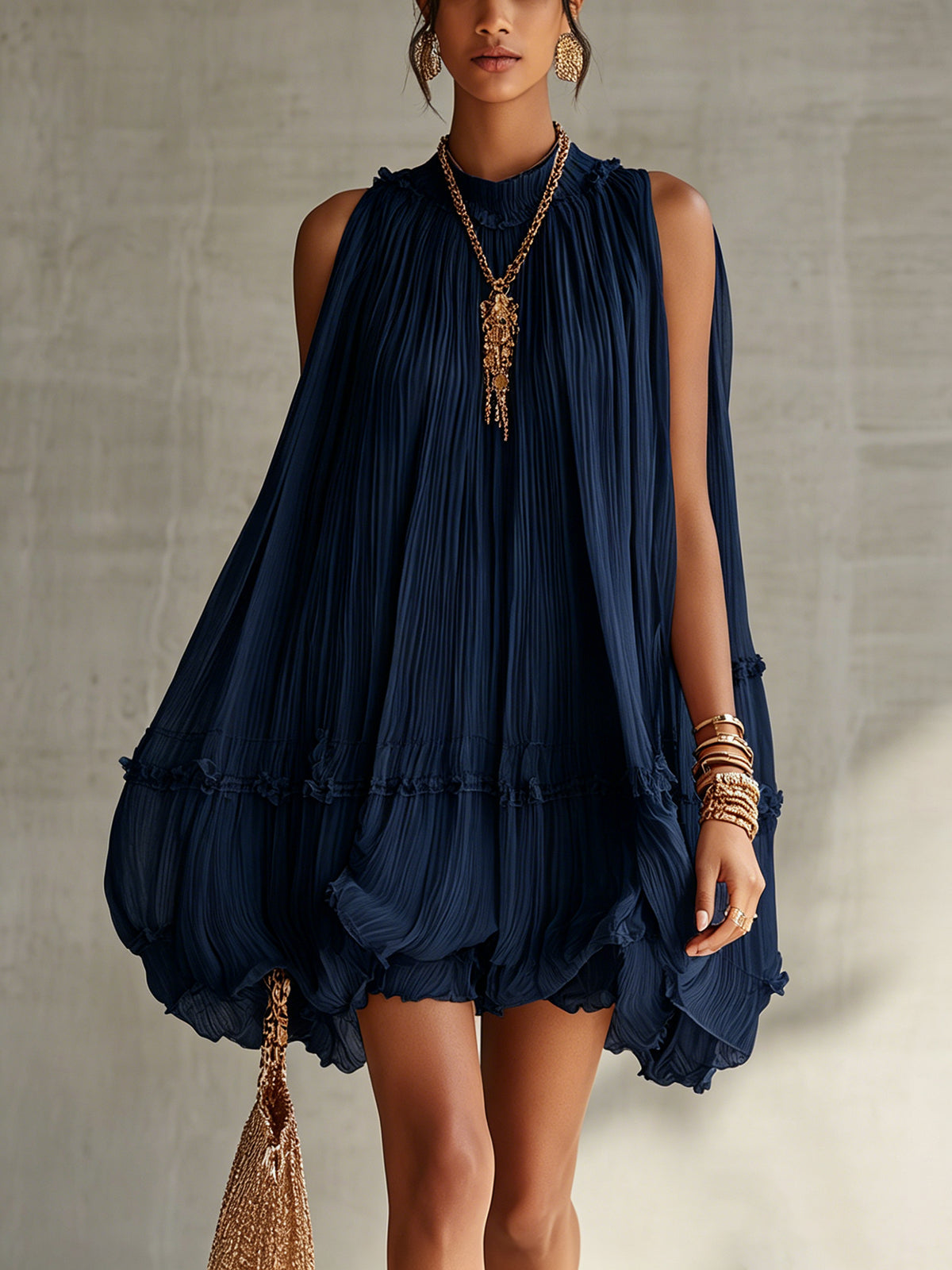 Primrose | Vestido midi azul noche con volantes