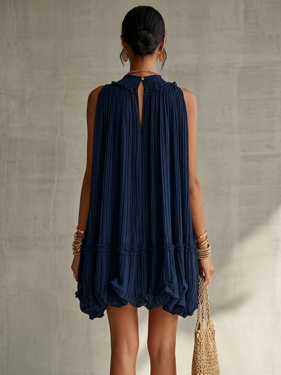 Camilla | Vestido Mini de Gasa con Cuello Halter y Falda Globo