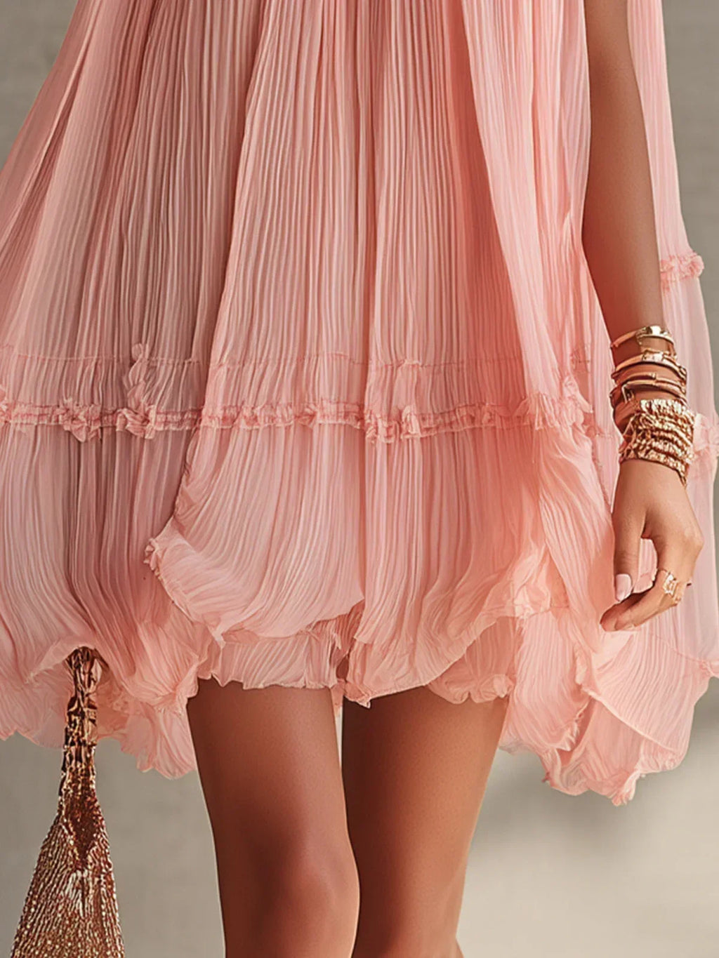 Magdalena Vestido Mini de Gasa a Rayas Rosa con Cuello Halter