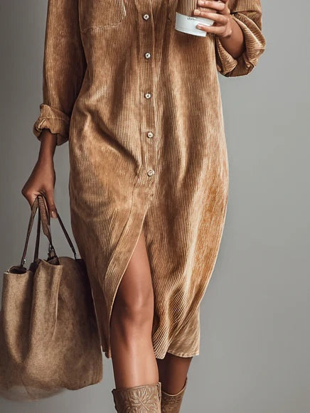 Aurovia, vestido camisero acampanado y elegante