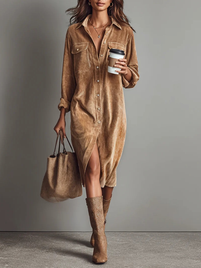 Aurovia, vestido camisero acampanado y elegante