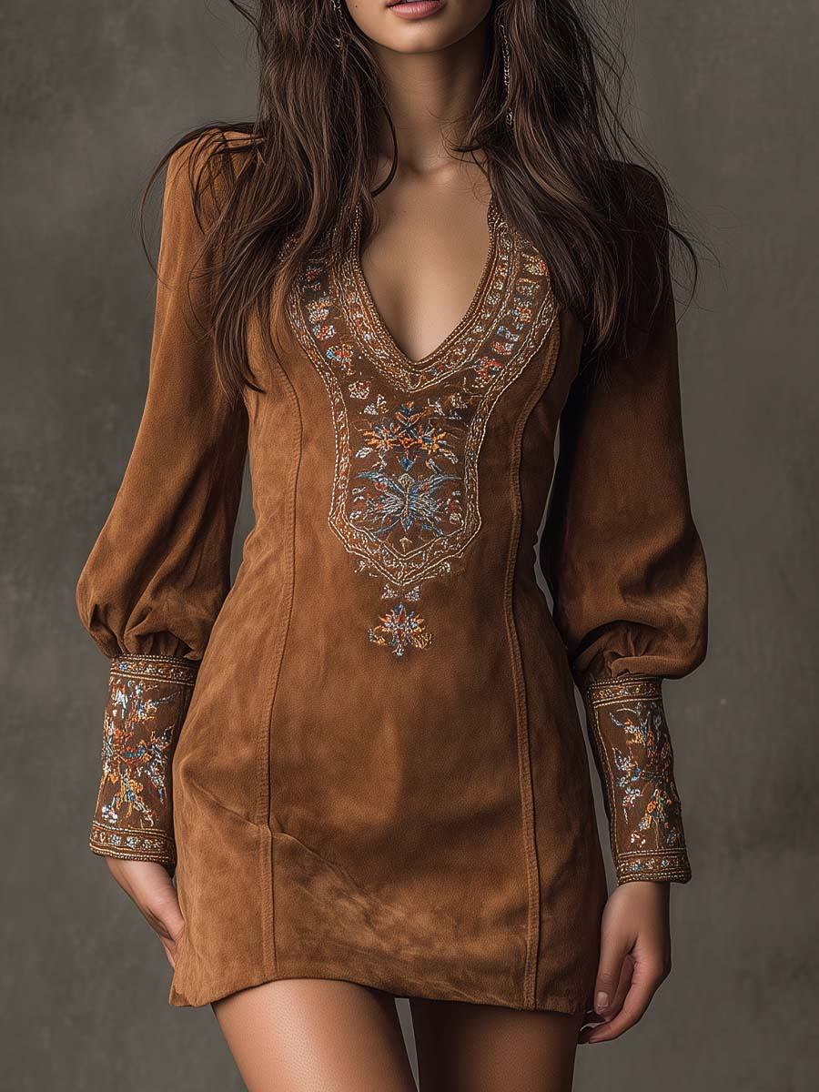 Harlow | Vestido corto bordado en ante sintético