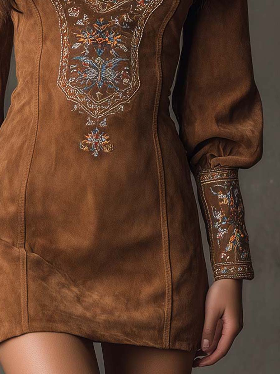 Harlow | Vestido corto bordado en ante sintético