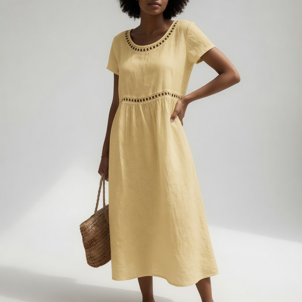 Olivia - Vestido Midi con Detalle de Bordado Calado