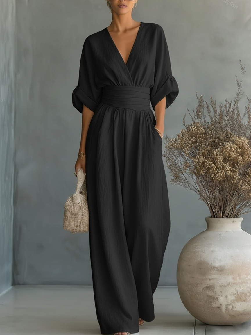 Mono elegante con escote en V y cintura alta • S1