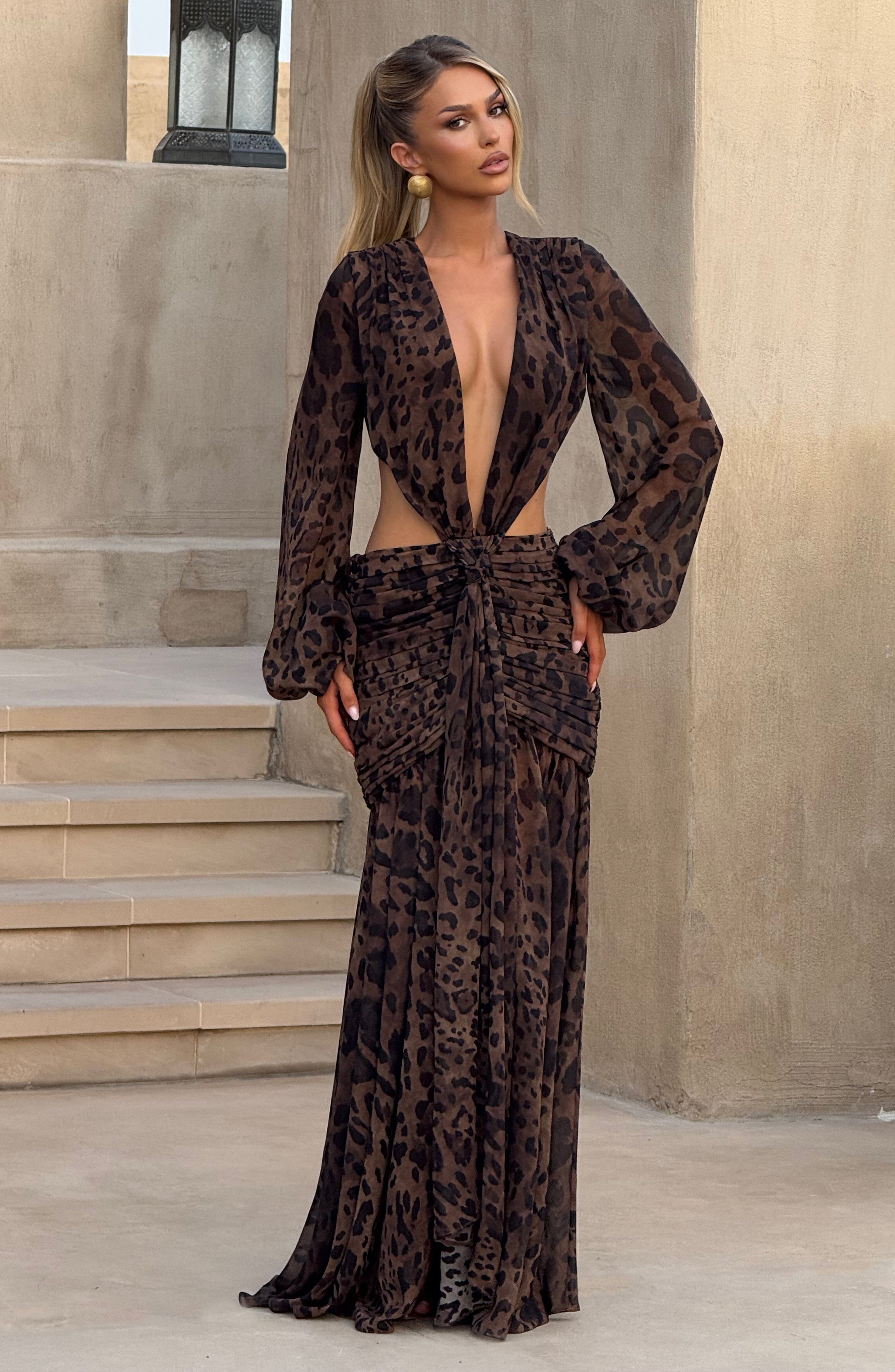 Andrina - Vestido Maxi con Estampado Leopardo