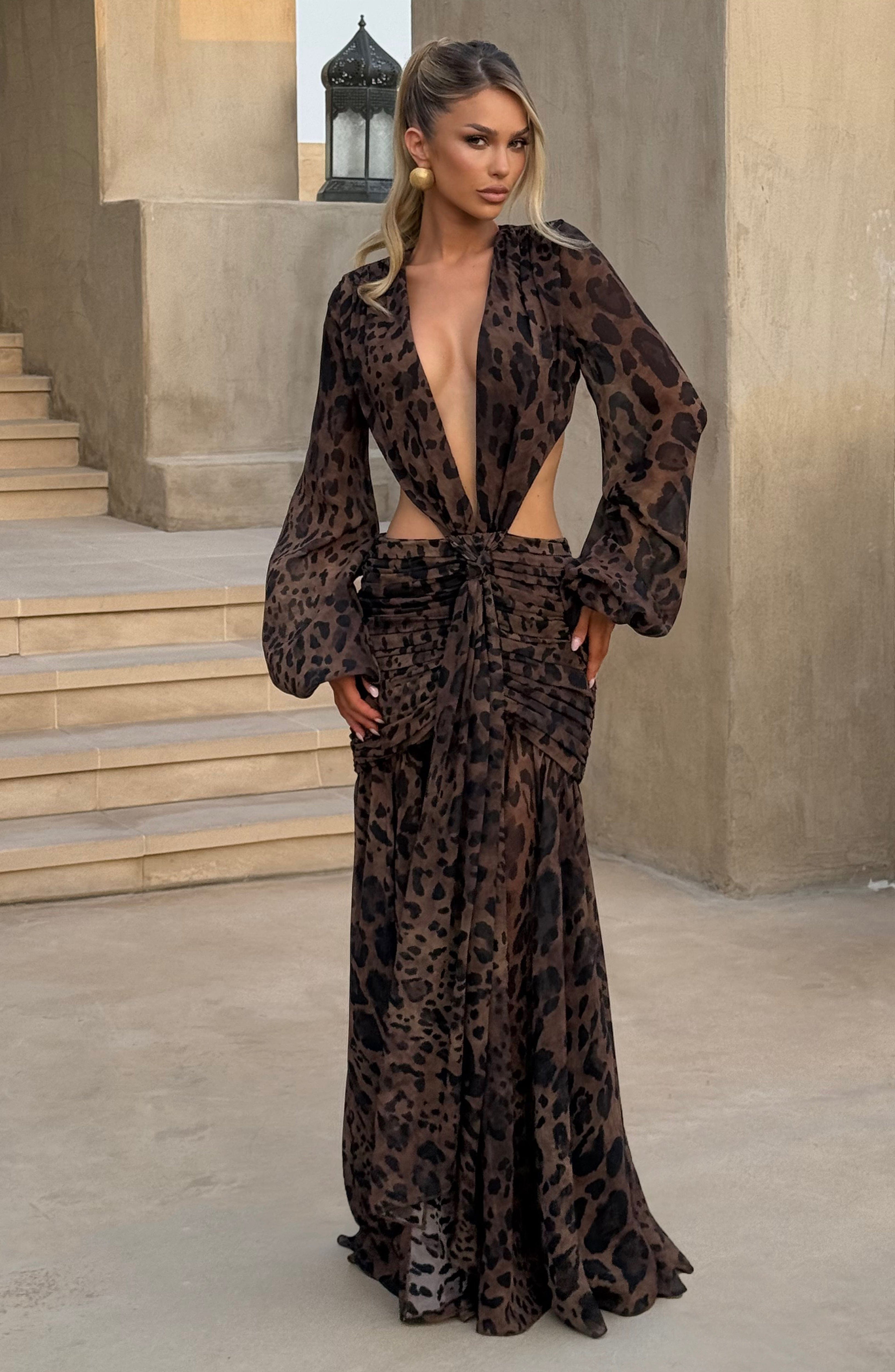 Andrina - Vestido Maxi con Estampado Leopardo