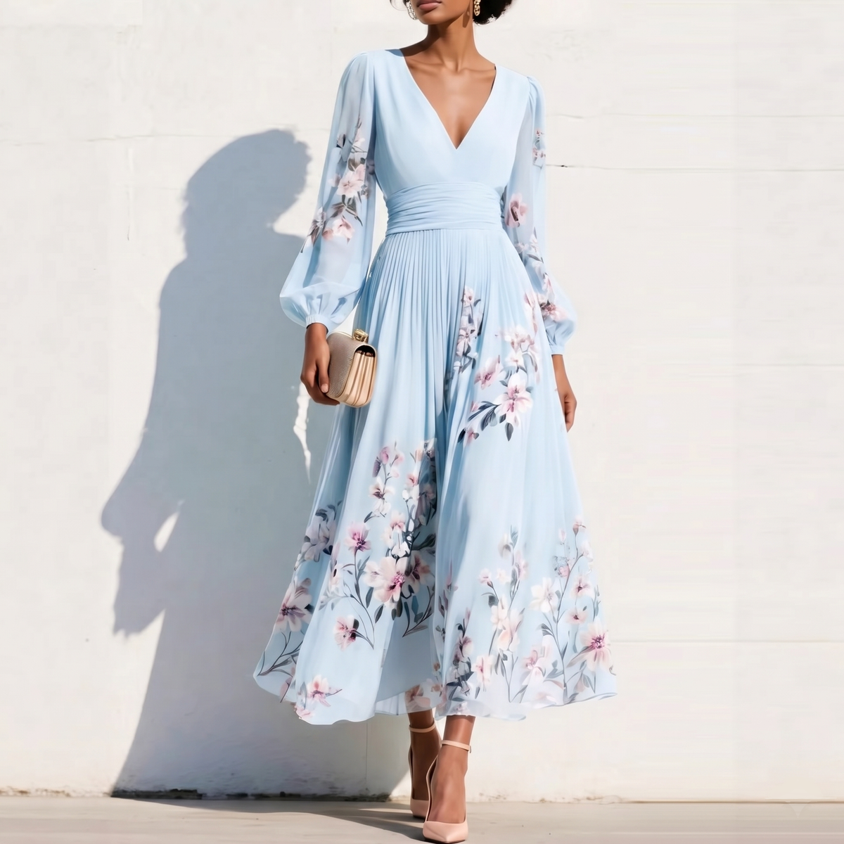Emmeline | Vestido midi con manga abullonada