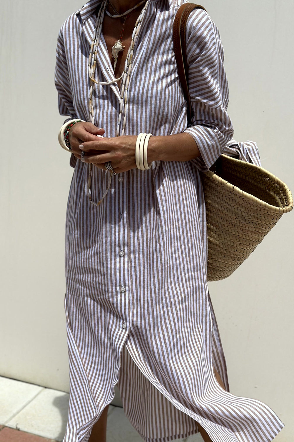 Sophia | Vestido Camisero de Rayas Atemporal con Elegante Comodidad