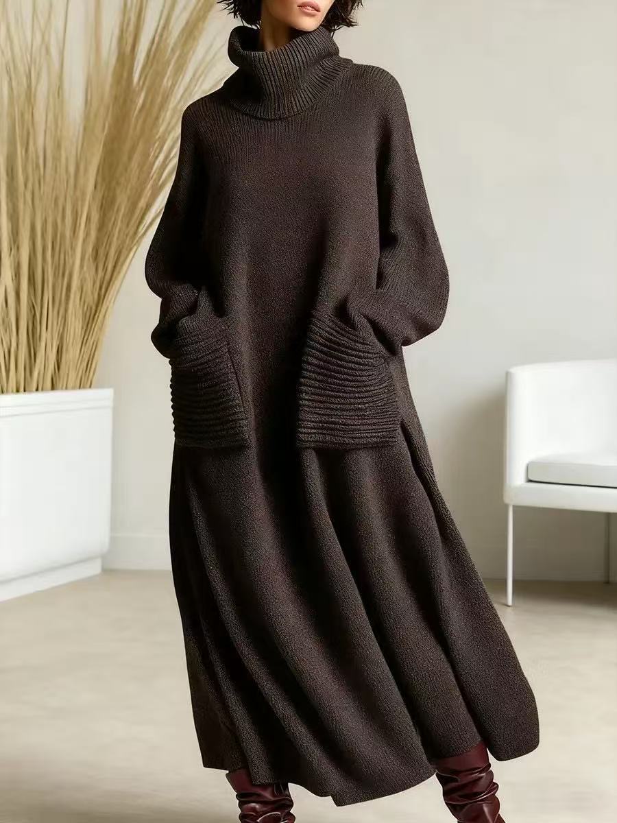 Freya™ – Vestido de punto de lana de cuello alto y manga larga