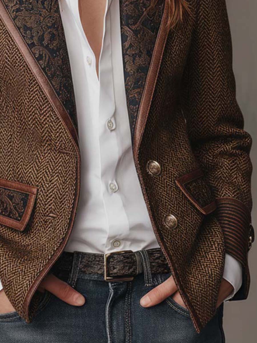 Blazer con Paneles Estampados de Espiga para Mujer