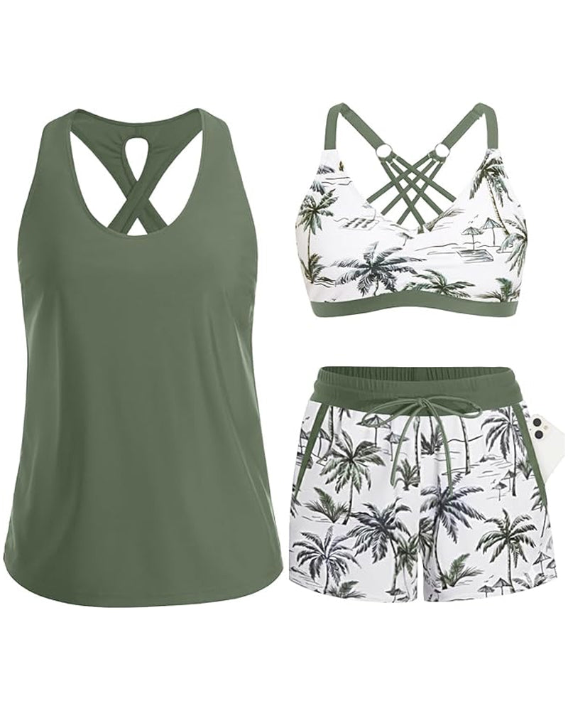 Maren | Conjunto de tres piezas: tankini, bikini y pareo