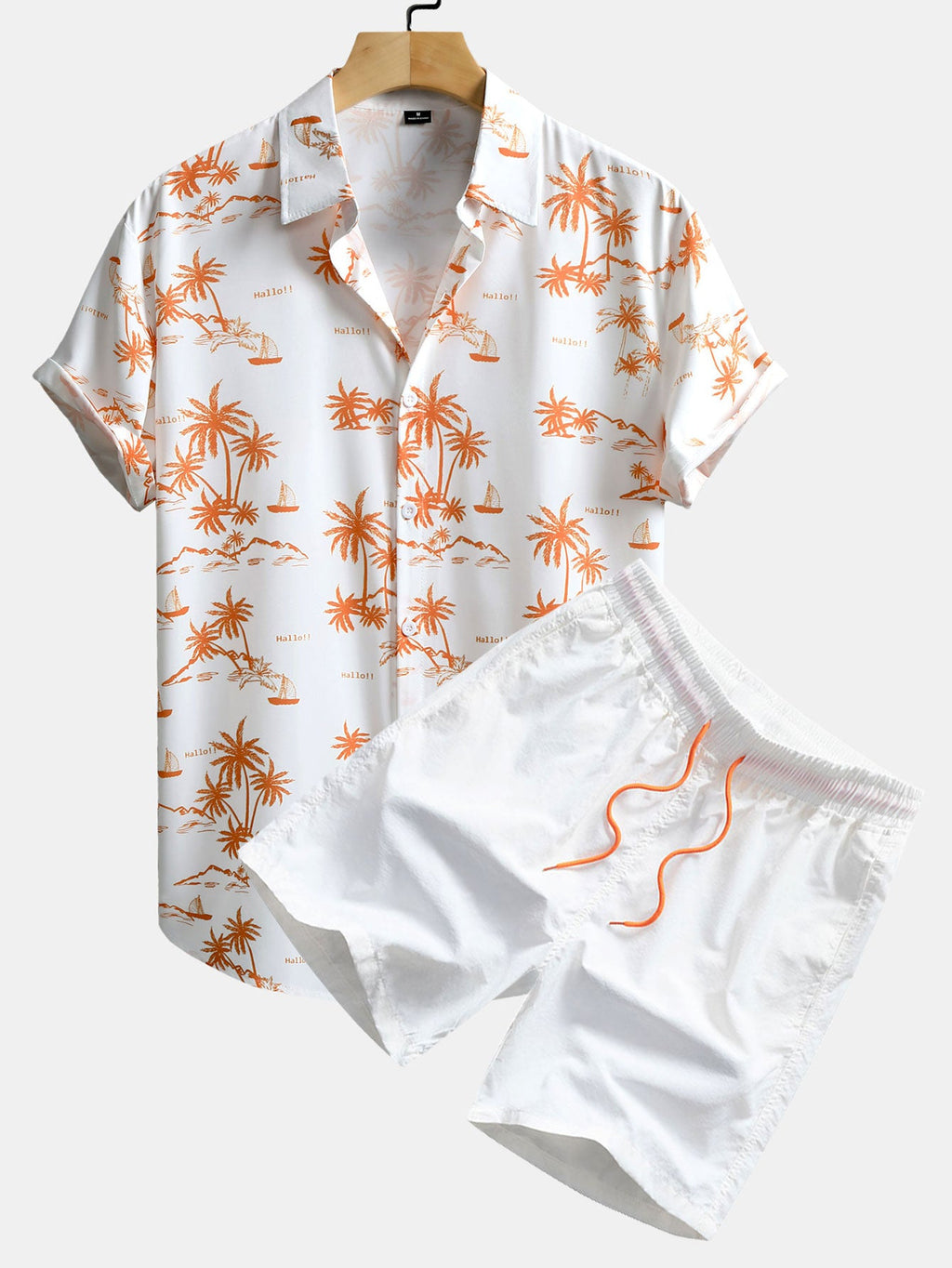 Camisa abotonada con estampado de palmeras y bañador corto