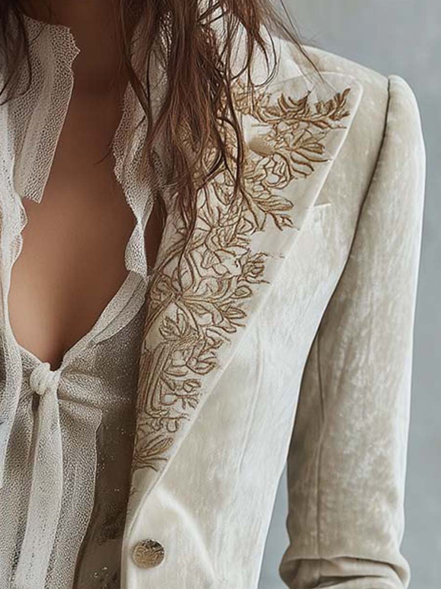 Blazer Sastre Bordado en Marfil para Mujer