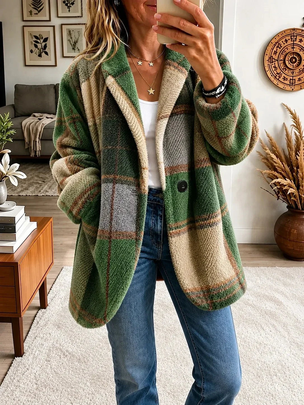 Joanne | Abrigo de cuadros multicolor y acogedor