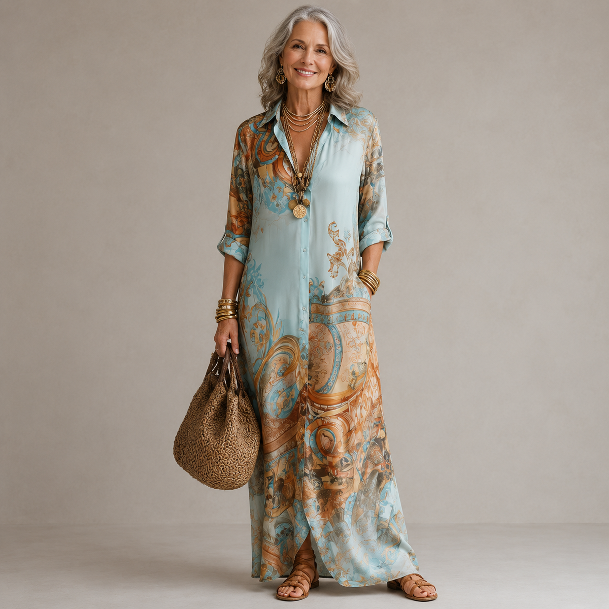 Evalexy | Vestido Maxi Estampado de Lujo