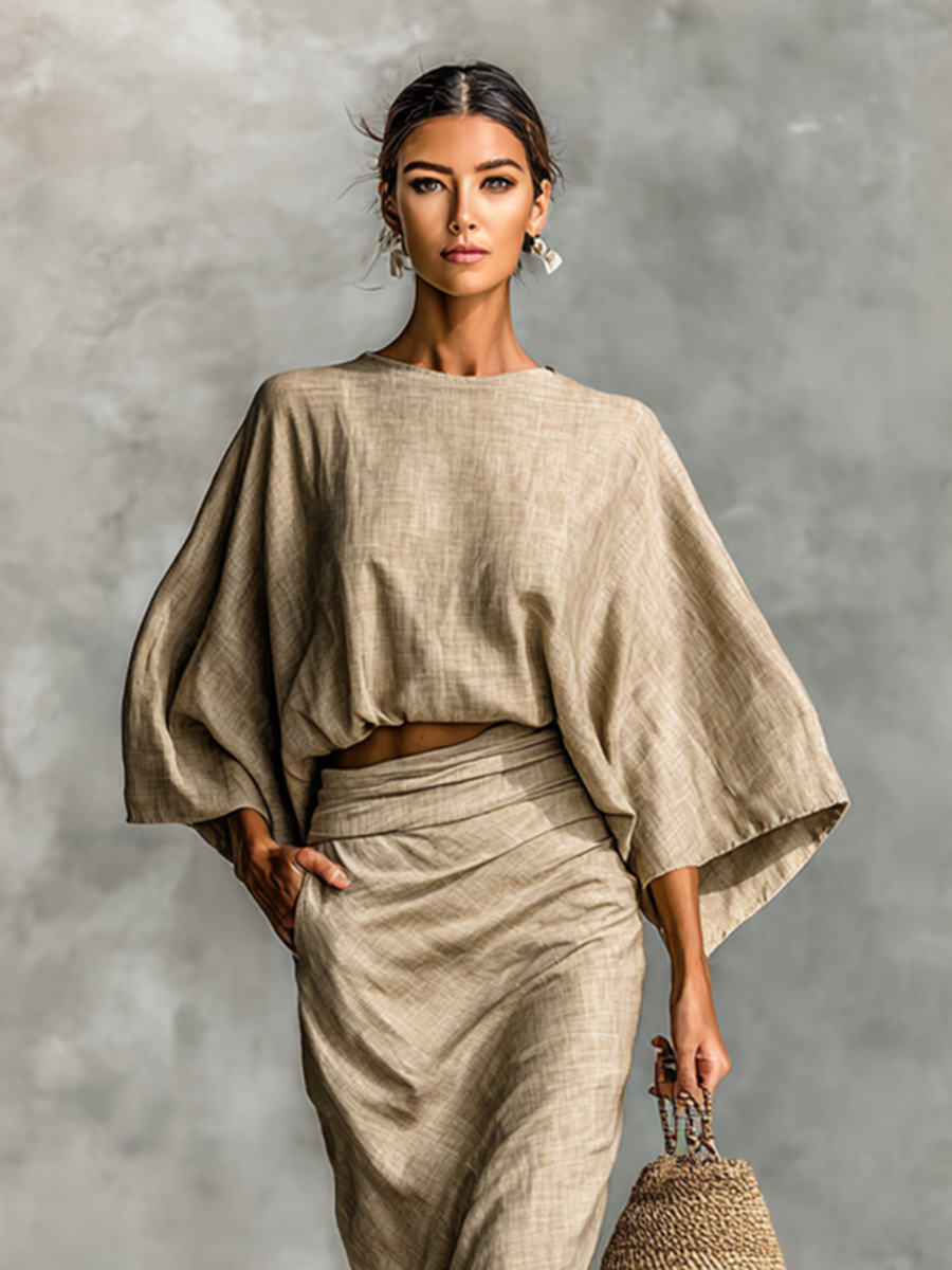 Victoria | Conjunto de lino elegante con falda larga
