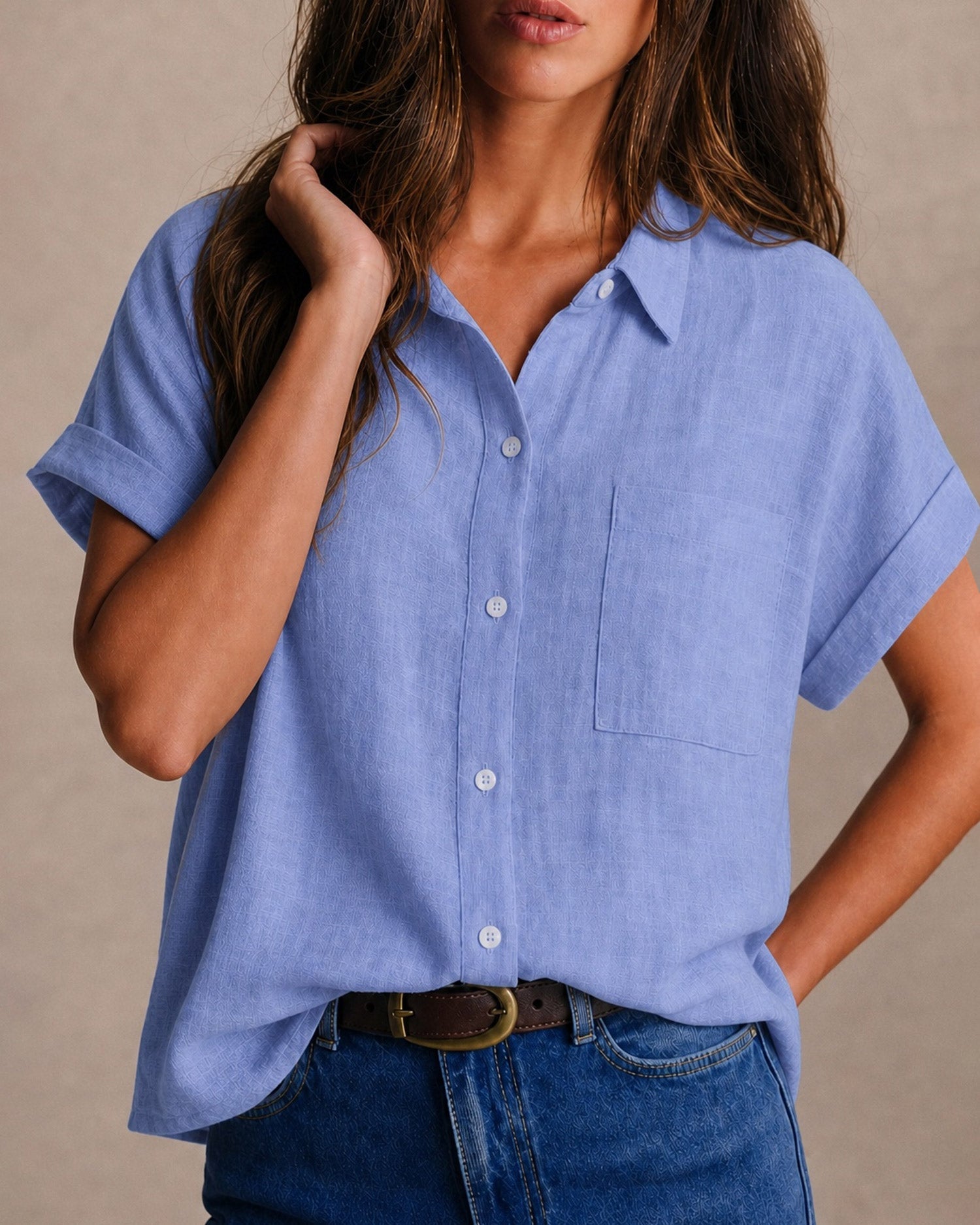 Camisa Azul Manga Corta Botones