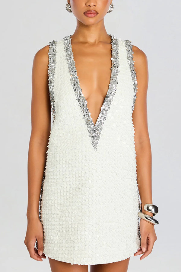 CELINE | VESTIDO MINI DE LENTEJUELAS COLORBLOCK CON ESCOTE EN V