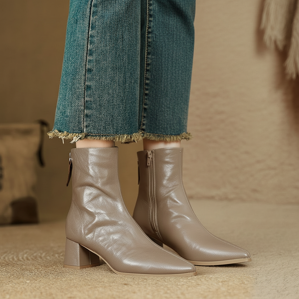 Riona – Botines de Piel Auténtica con Tacón de Bloque