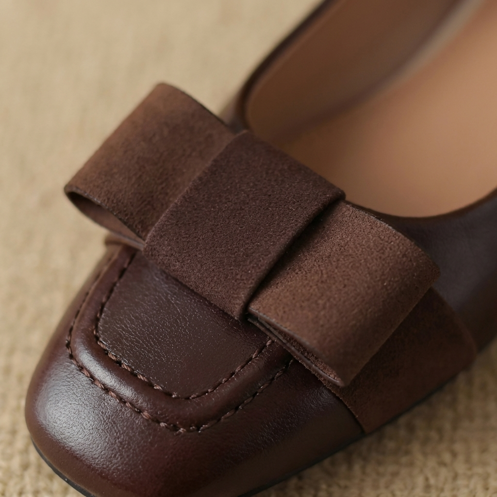 Camille™ | Bailarinas de piel con lazo y puntera cuadrada