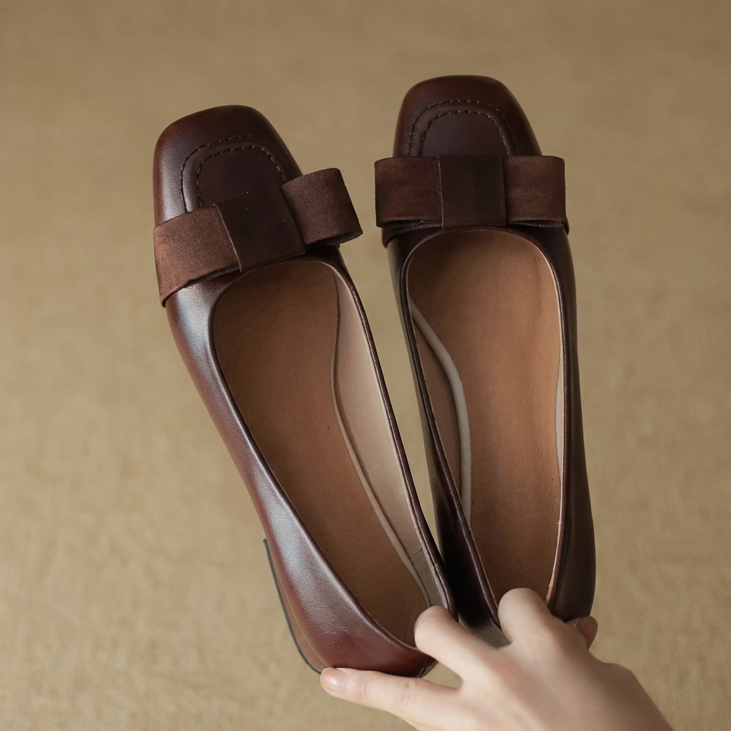 Camille™ | Bailarinas de piel con lazo y puntera cuadrada