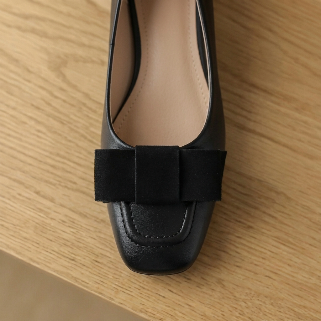 Camille™ | Bailarinas de piel con lazo y puntera cuadrada