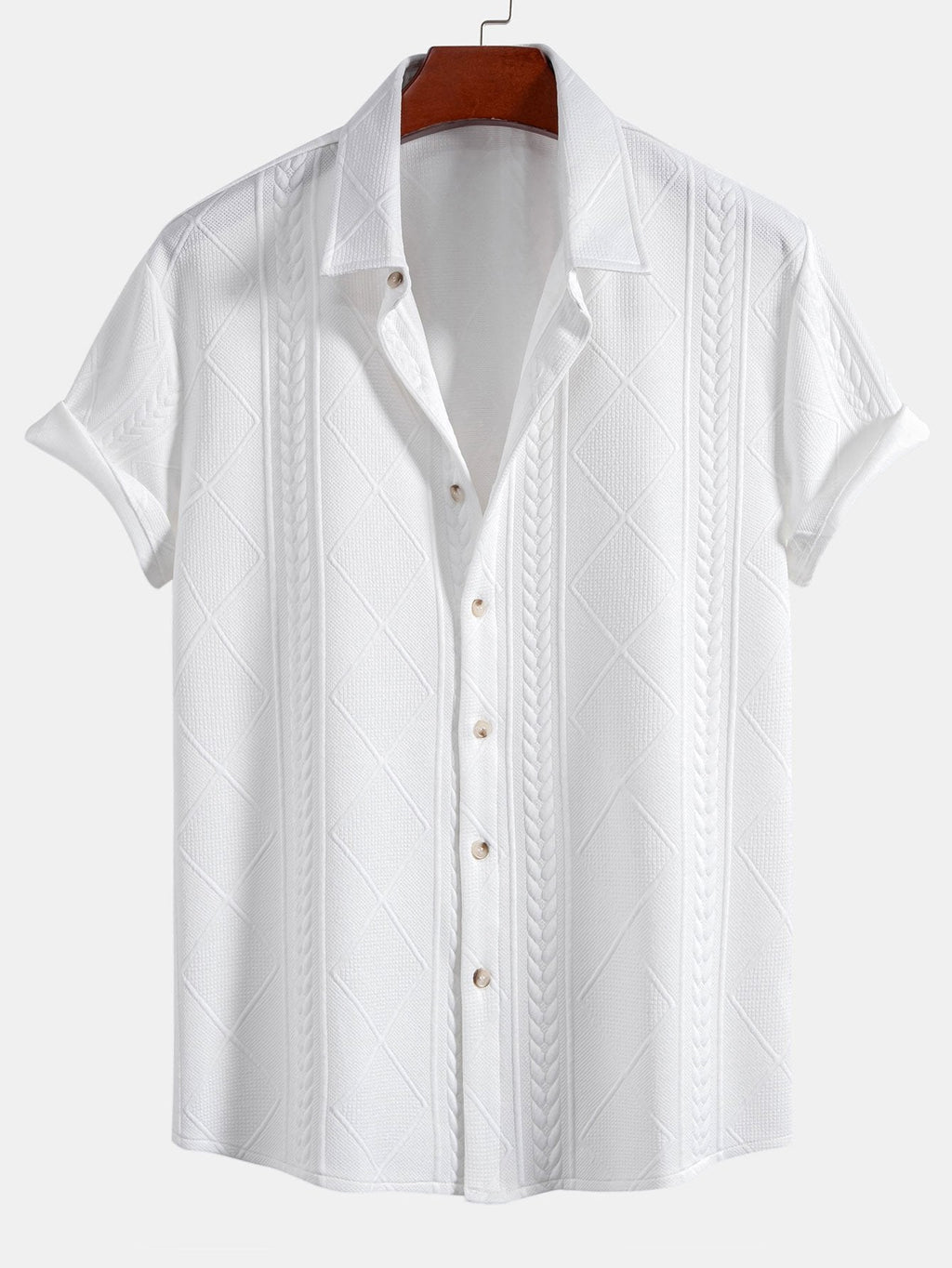 Camisa de botones y pantalones cortos con estampado jacquard geométrico