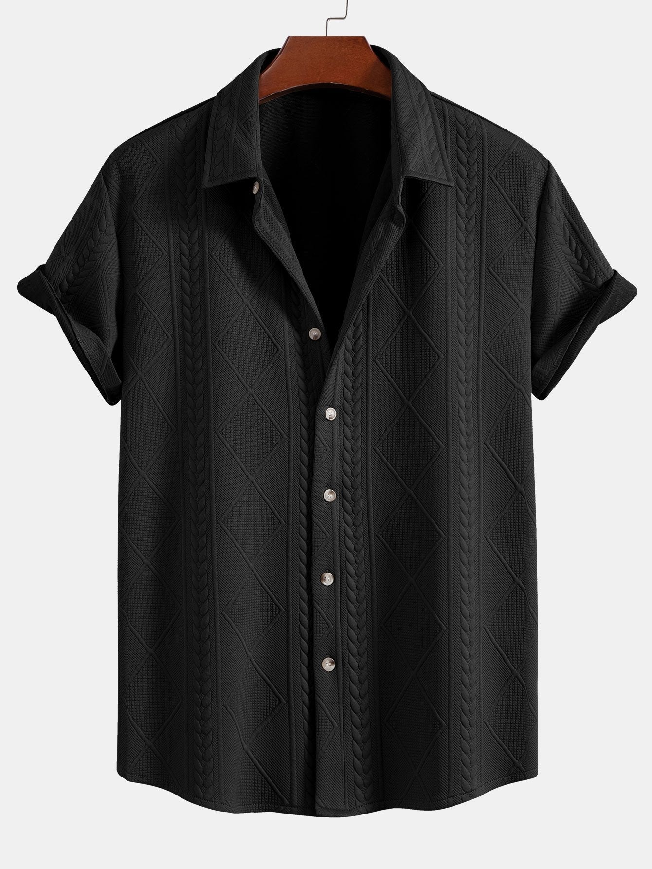 Camisa de botones y pantalones cortos con estampado jacquard geométrico