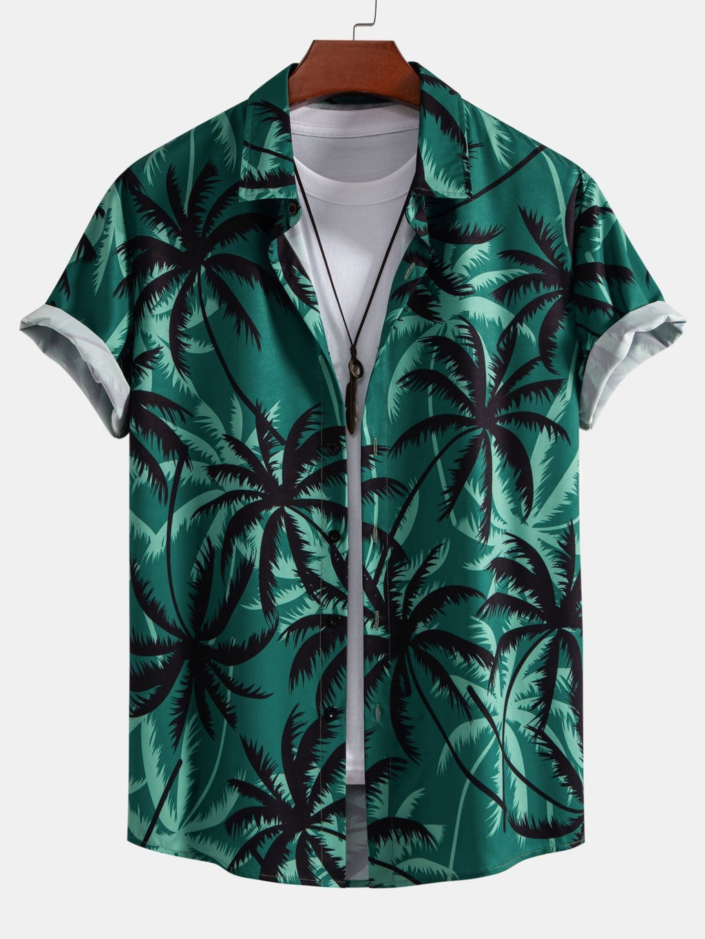 Camisa abotonada con estampado de palmeras y bañador tipo bermuda