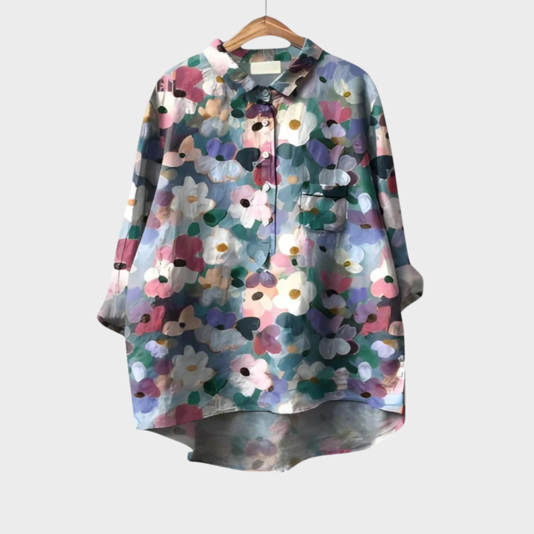 Cora | Blusa Floral Pictórica con Botonadura Frontal