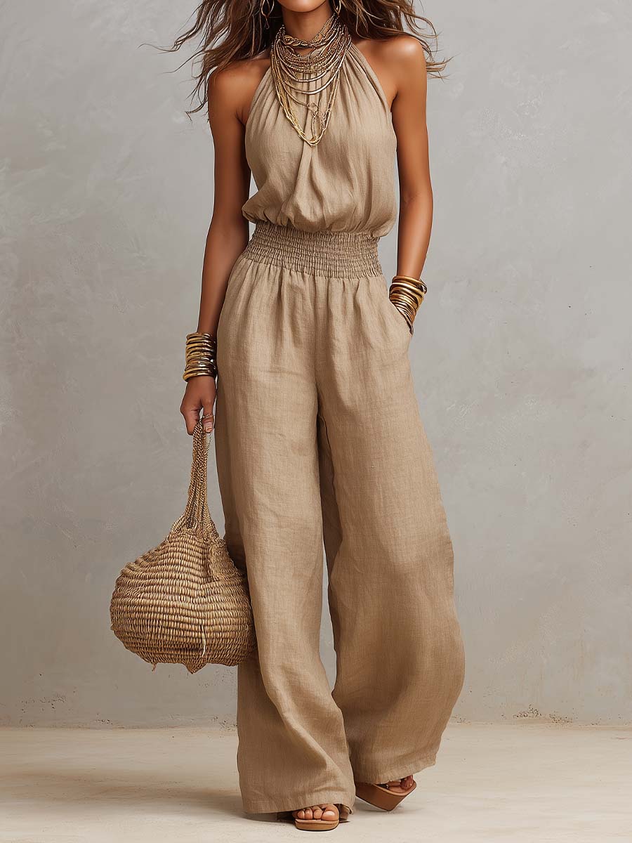 Lara - Mono Boho de Pierna Ancha con Escote Halter