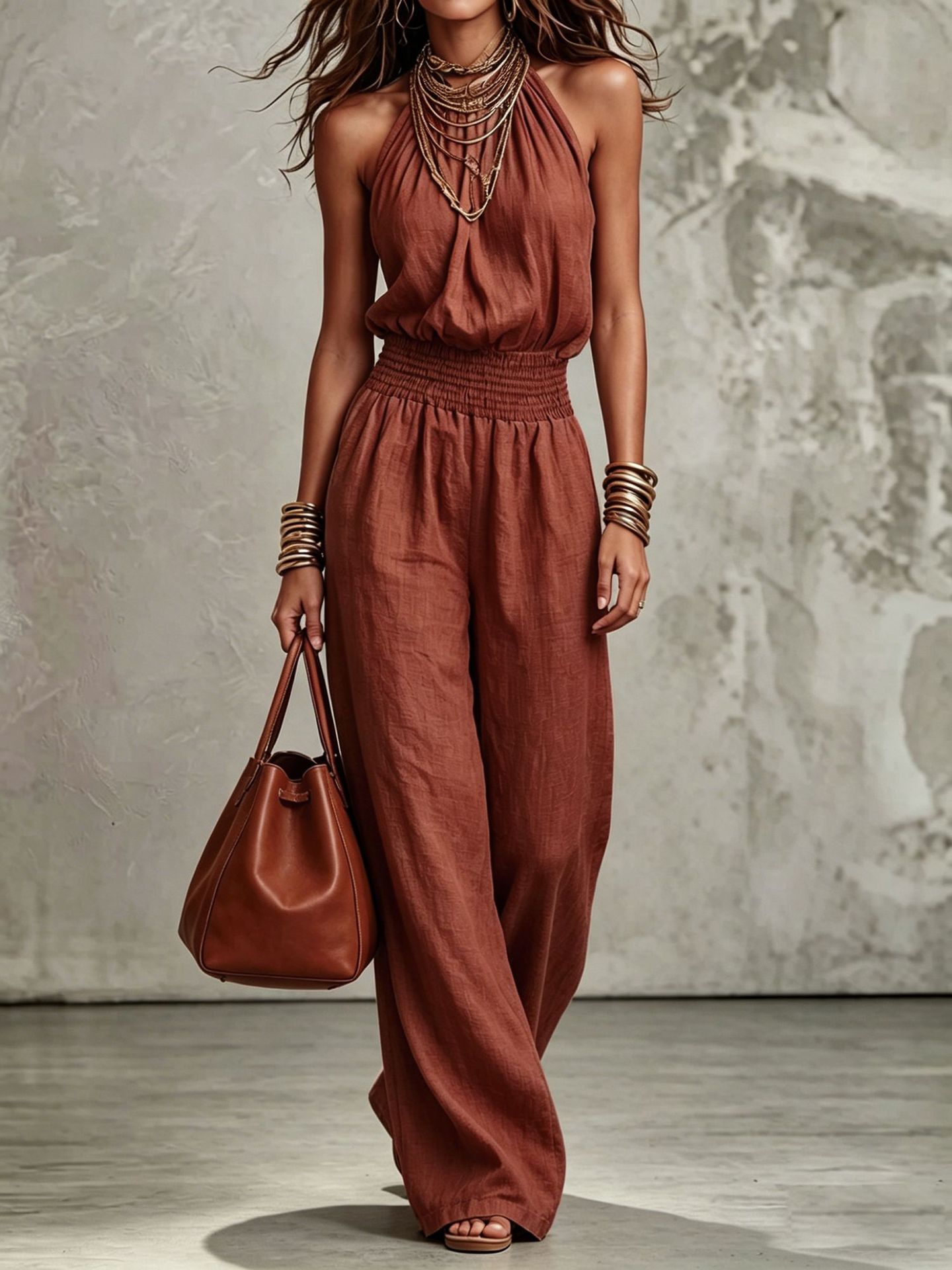 Lara - Mono Boho de Pierna Ancha con Escote Halter
