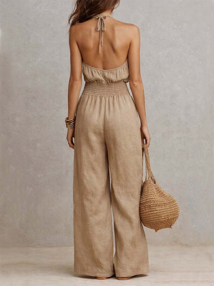 Lara - Mono Boho de Pierna Ancha con Escote Halter