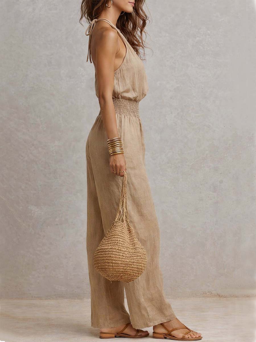 Lara - Mono Boho de Pierna Ancha con Escote Halter