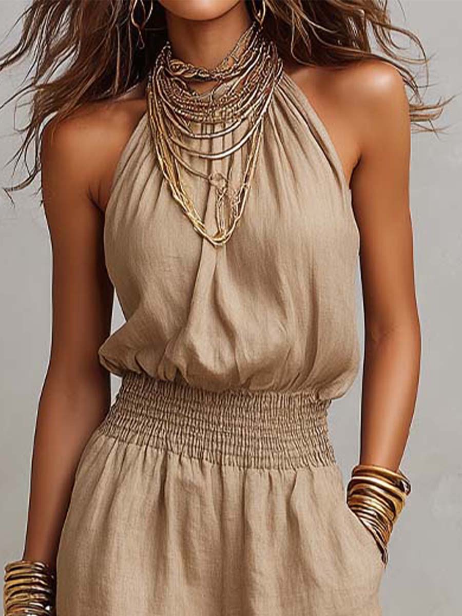Lara - Mono Boho de Pierna Ancha con Escote Halter