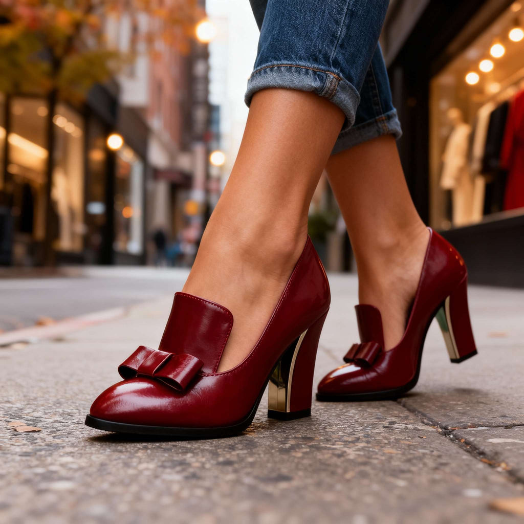 Lucette | Zapato Salón Mocasín con Lazo y Tacón Ancho