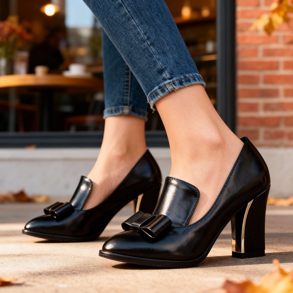 Lucette | Zapato Salón Mocasín con Lazo y Tacón Ancho