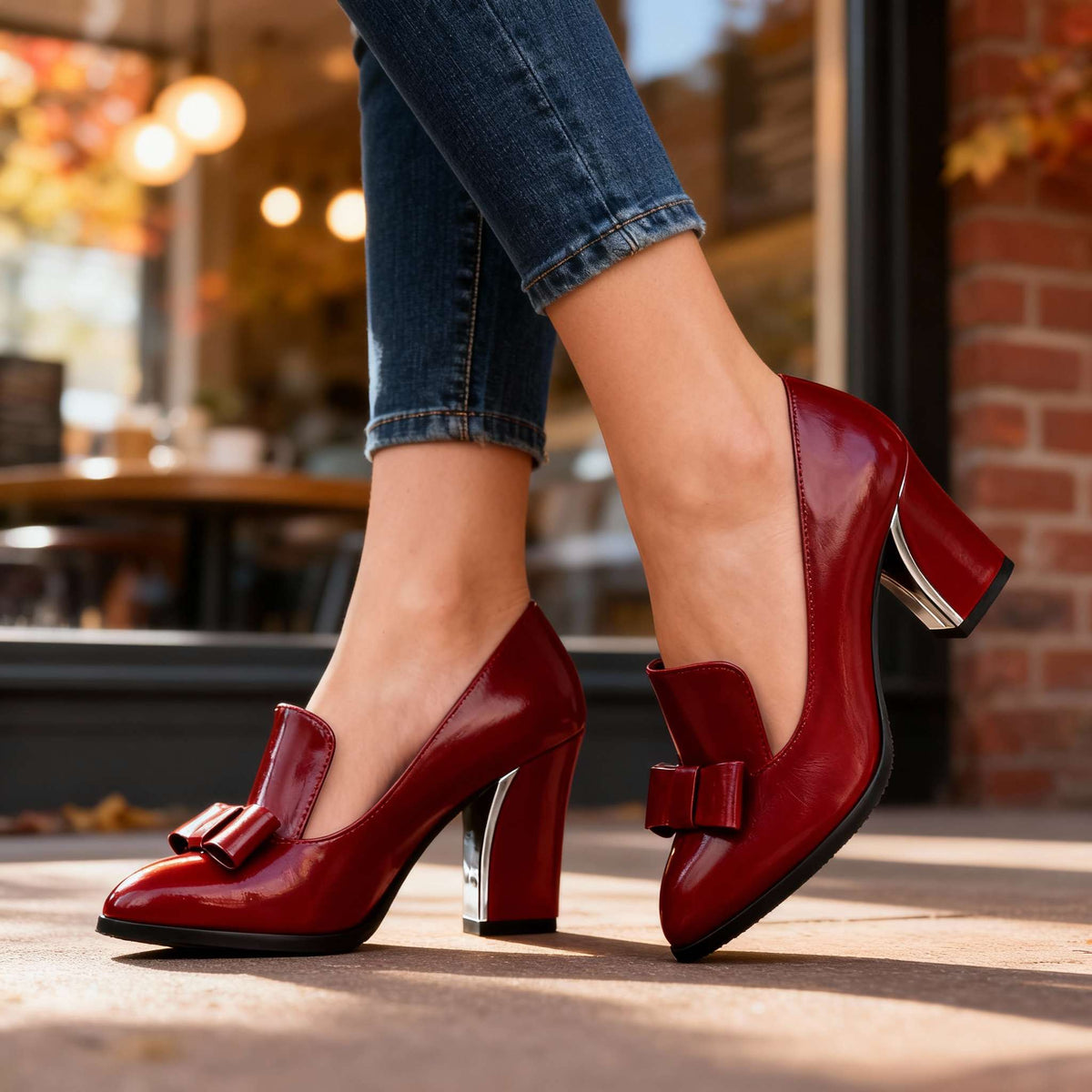 Lucette | Zapato Salón Mocasín con Lazo y Tacón Ancho