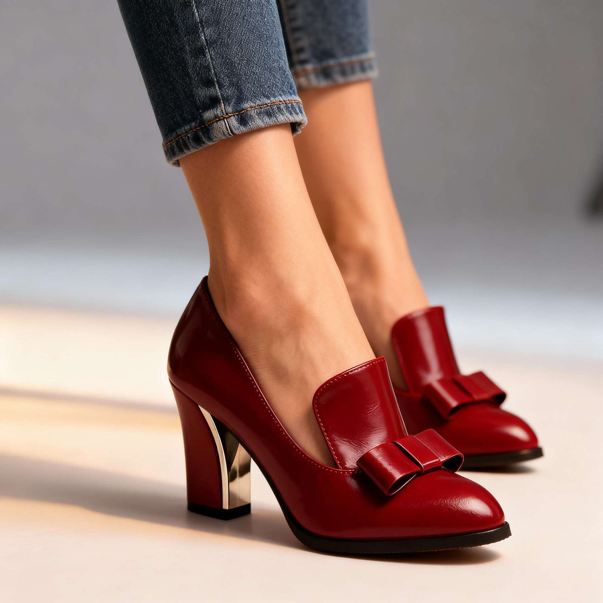 Lucette | Zapato Salón Mocasín con Lazo y Tacón Ancho