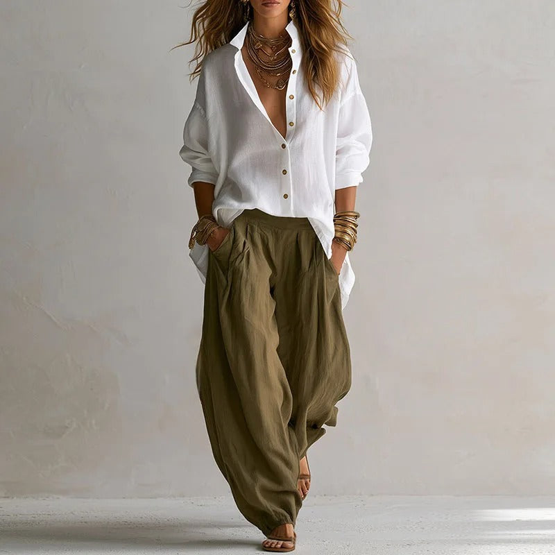 Aitana Conjunto de Camisa Fluida y Pantalón Ancho
