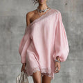Olivia Vestido Mini de Encaje con Off-Shoulder y Mangas Abullonadas